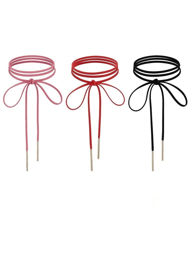 Geyynow 3 PCS Gothic Tie Necklace, Red Bow Ribbon Choker, Sexy Long Black Wrap Around Necklace for Women - Image 1